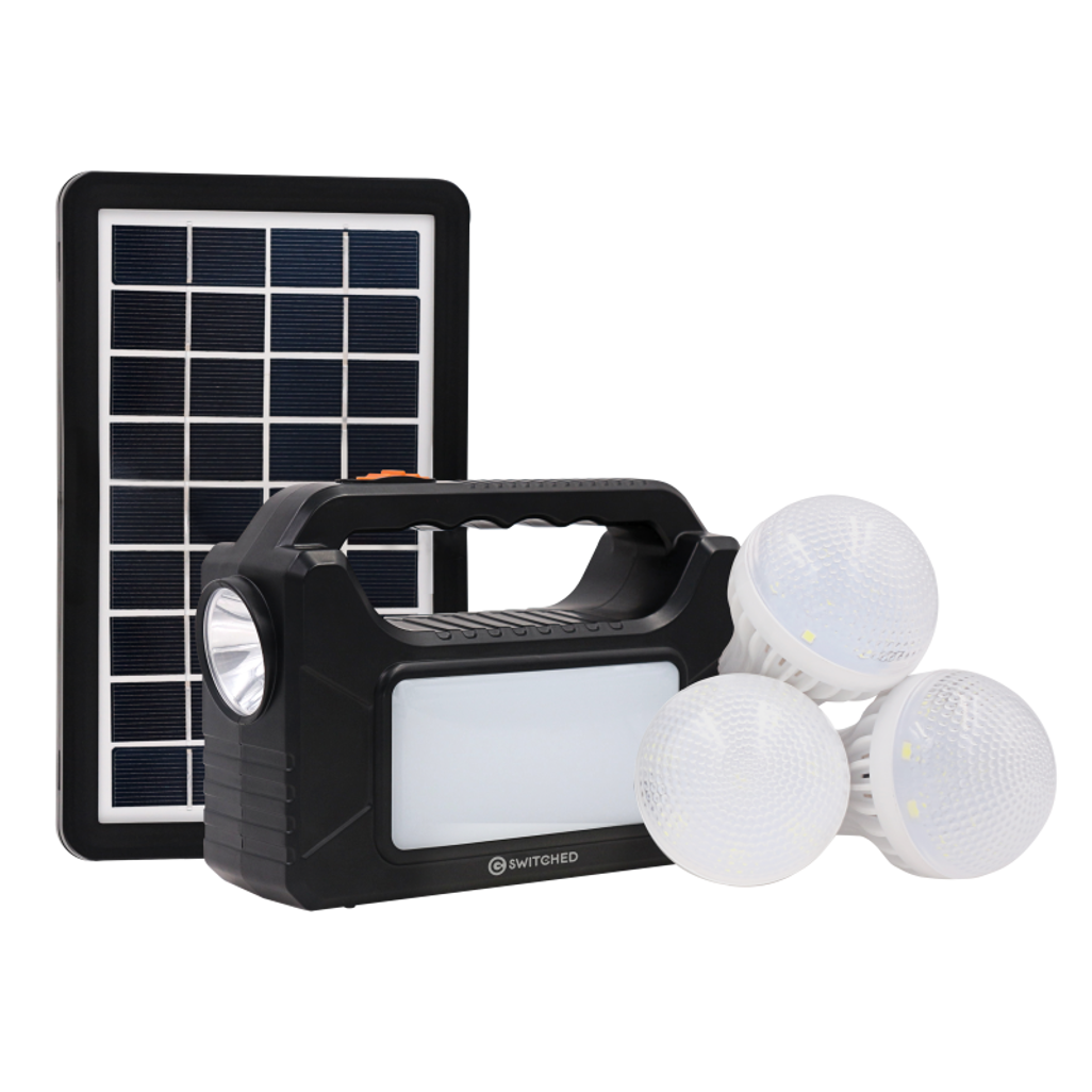SWITCHED Power Station, Rechargeable, USB Phone Charging with Solar Panel - Black