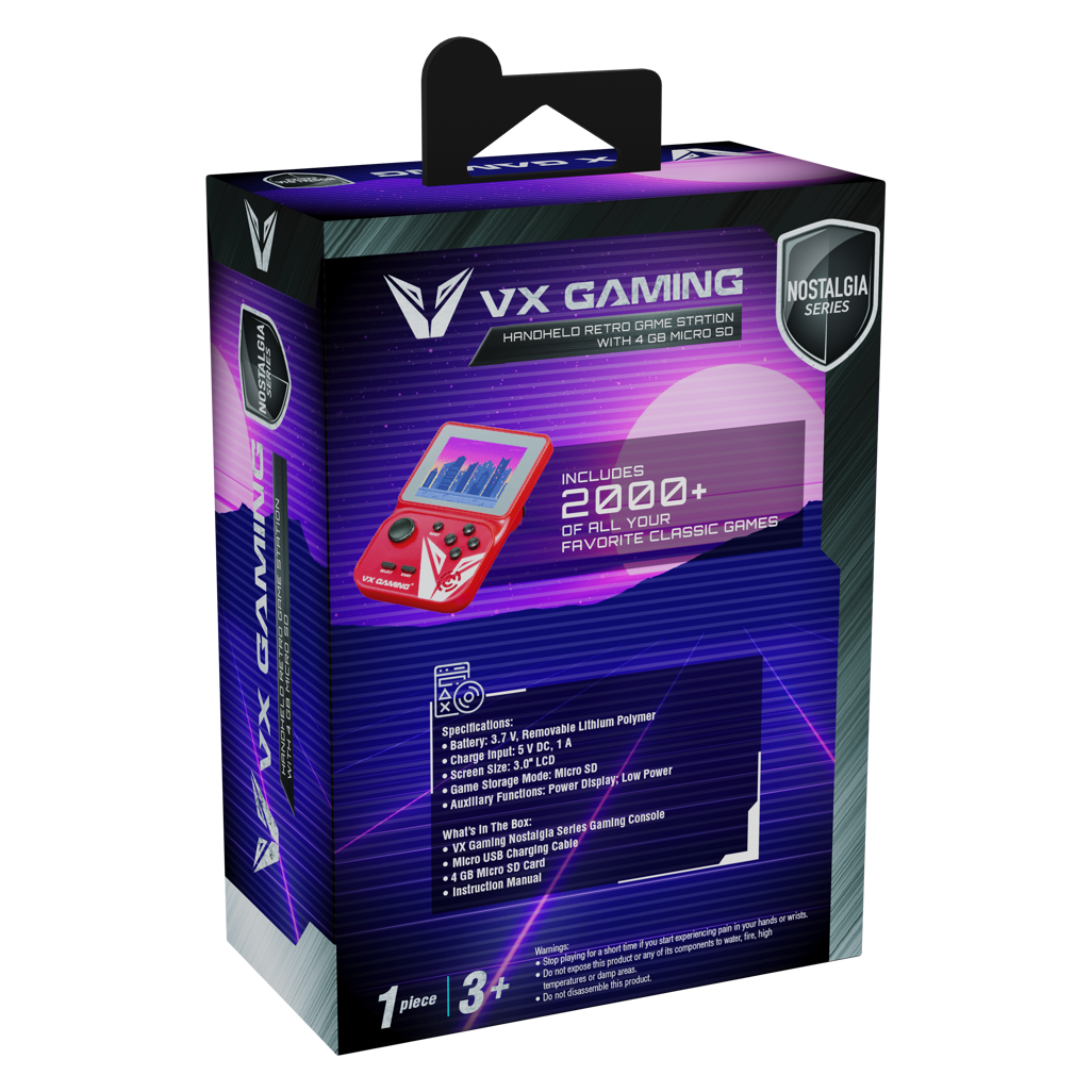 VX Gaming Nostalgia Series Handheld Retro Game Station with 4GB Micro SD - Red