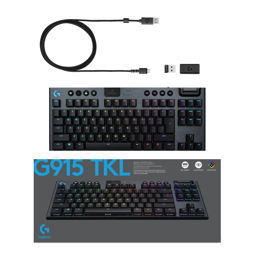Logitech G915 TKL LIGHTSPEED Wireless RGB Mechanical Gaming Keyboard - GL Tactile - Carbon