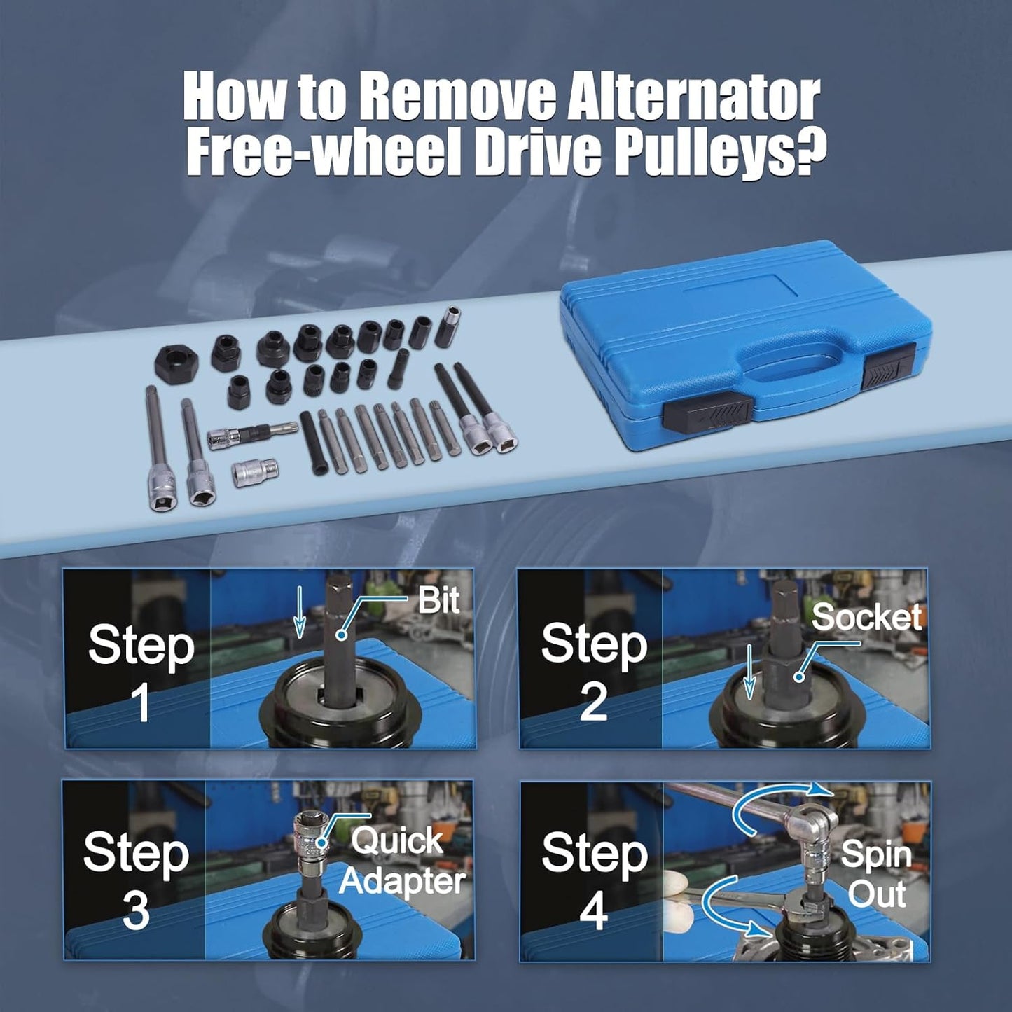 30 Piece Alternator Freewheel Pulley Removal Tool Set