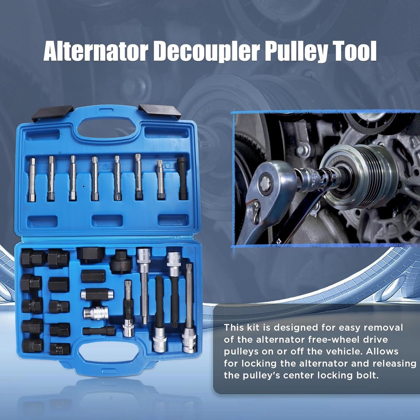 30 Piece Alternator Freewheel Pulley Removal Tool Set