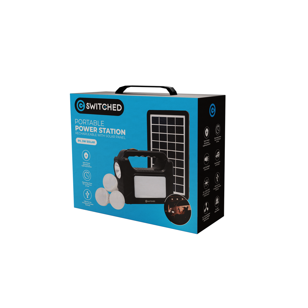 Switched Rechargeable Power Station with Solar Panel