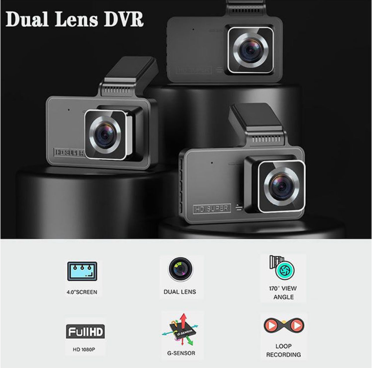 Dash Cam Dash Camera Front & Rear For Cars - Black