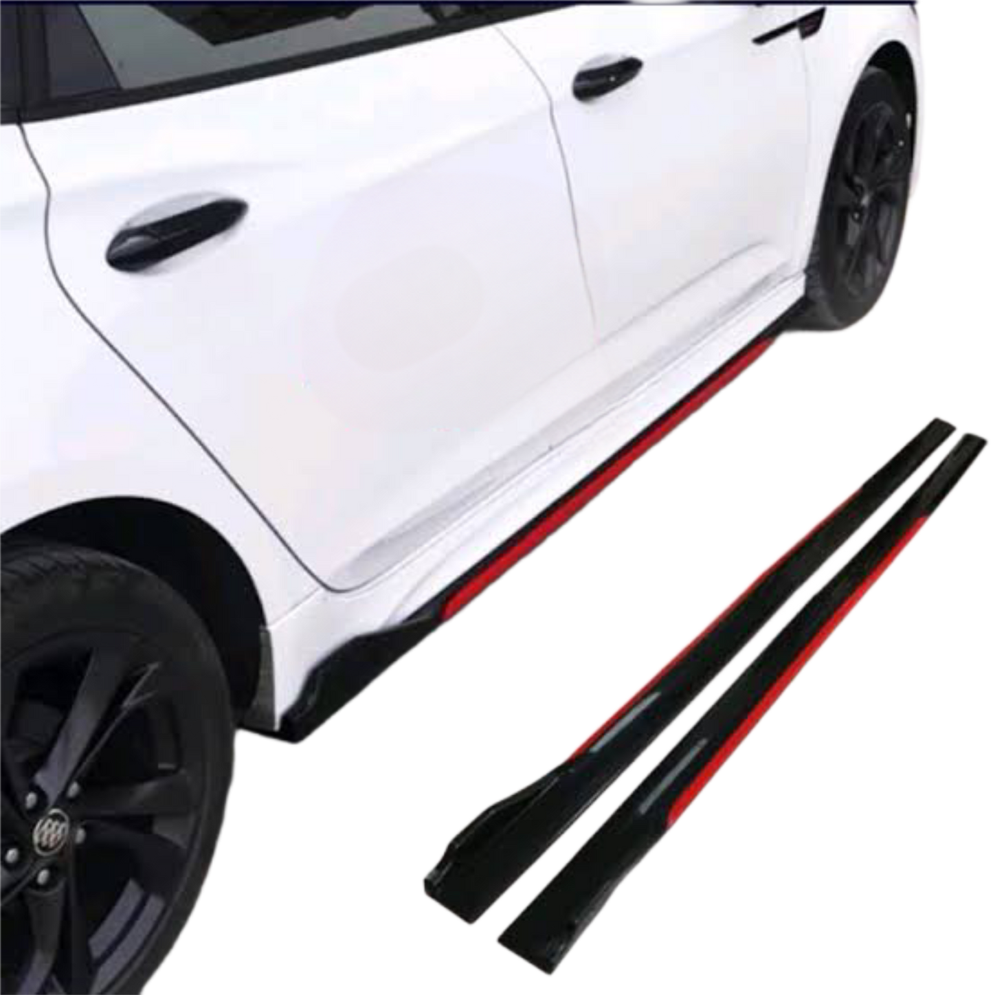 Universal Gloss Black Side Skirts With Red Strip