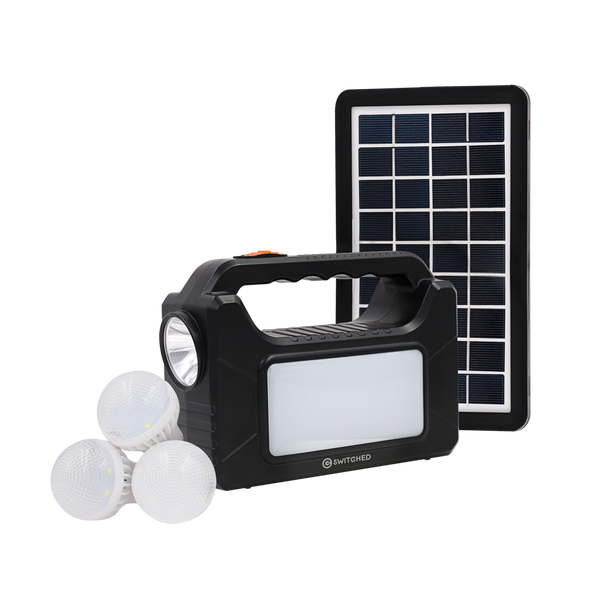 SWITCHED Power Station, Rechargeable, USB Phone Charging with Solar Panel - Black