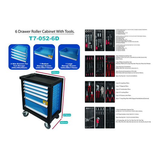 174-piece Tool Kit in 6-drawer, 4-wheel Trolley