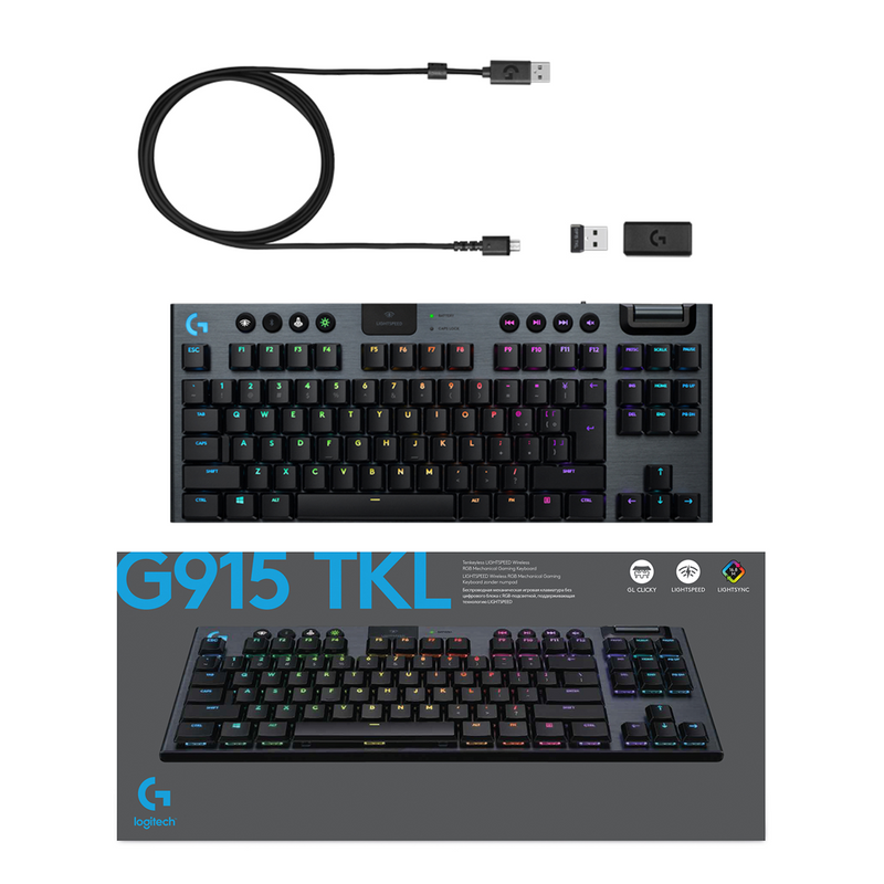 Logitech G915 TKL LIGHTSPEED Wireless RGB Mechanical Gaming Keyboard - GL Tactile - Carbon