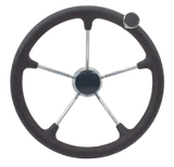 Marine Steering Wheel with Knob - 330mm Diameter - Black