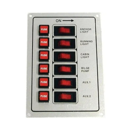 Switch Panel - 6 Switch with Fuse - Silver