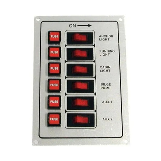 Switch Panel - 6 Switch with Fuse - Silver