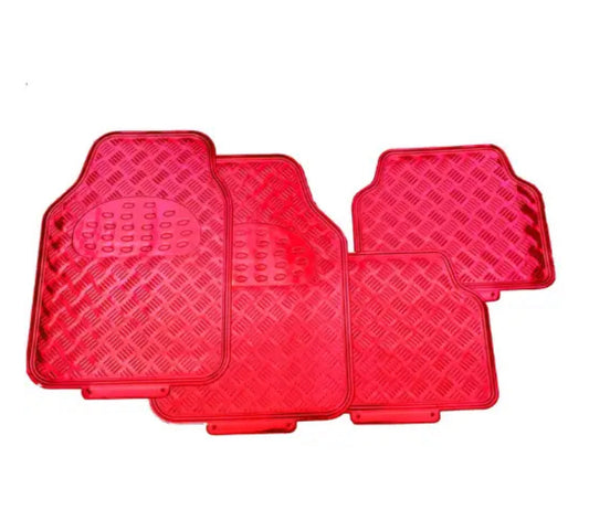 Red Aluminum Look Car Mat Sets - 4 Piece