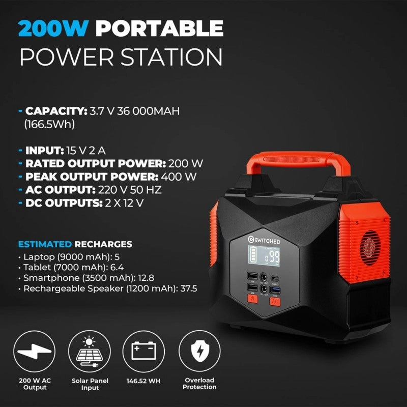 Switched 200W - Portable Power Station - (166.5Wh)