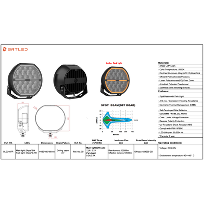 BRT 7" 140W XR Pro Spot light with Amber DRL Kit