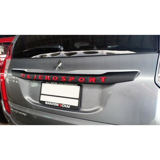 Pajero Sport 2019–2025 Tail Gate Trim with Red Accent – Matte Black