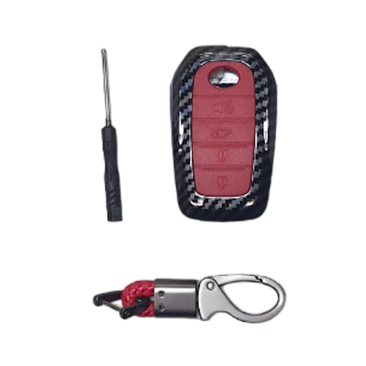 Toyota Hilux 4 Button A-Style Key Cover - Carbon Fibre, Red