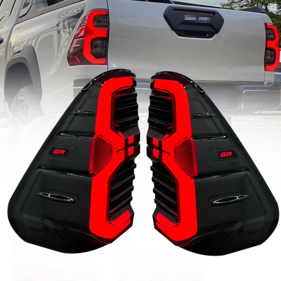 Toyota Hilux 2016+ Tail Lights Set Smoked With GR Logo