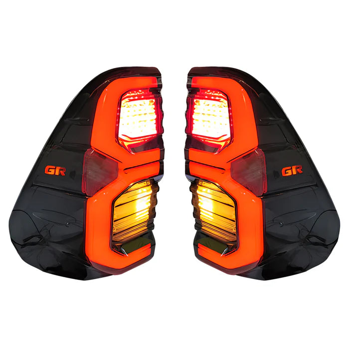Toyota Hilux 2016+ Tail Lights Set Smoked With GR Logo