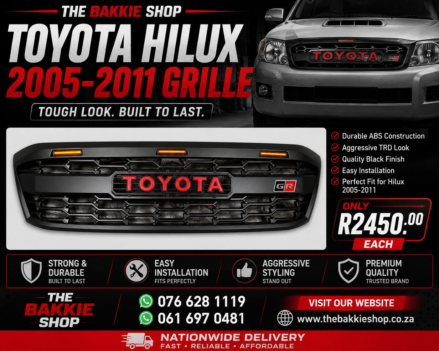 Toyota Hilux D4D 2005-2011 GR Style Grille Matte Black